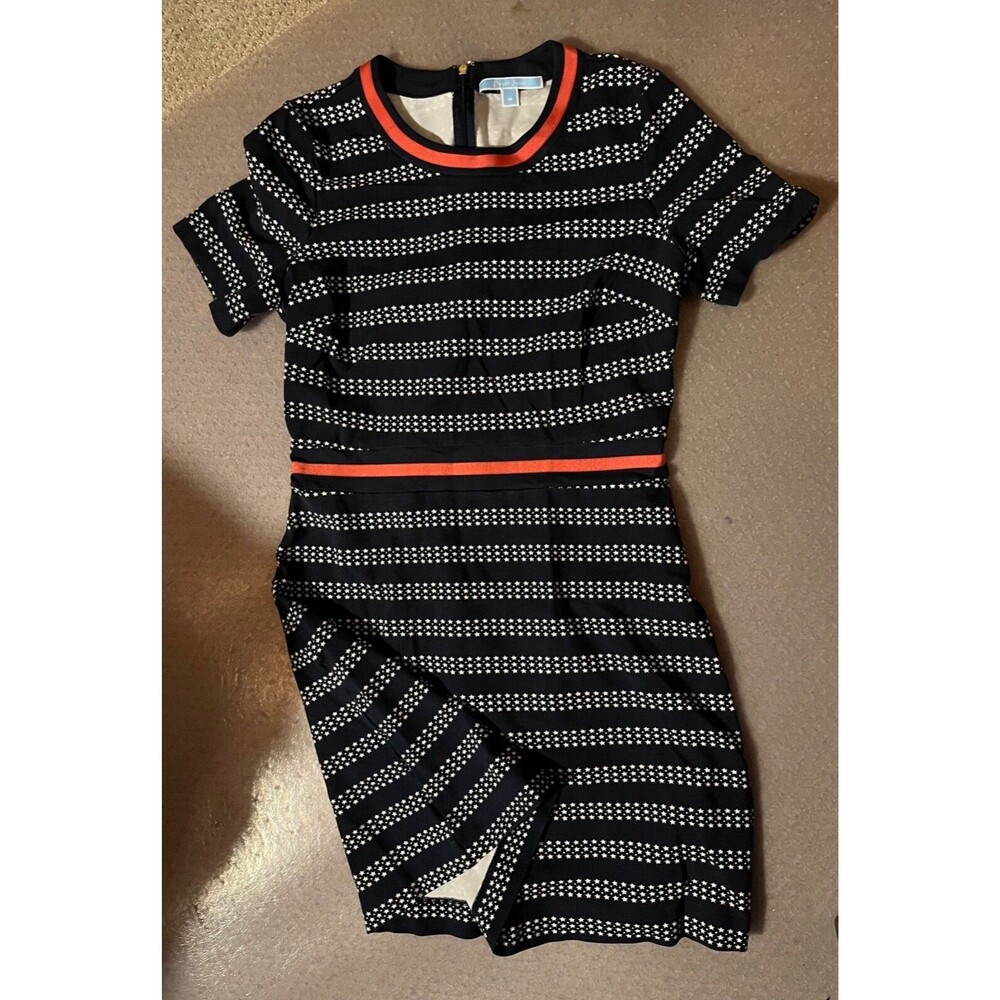 Comfy Cotton 90's Star Striped Ponte Knit A Line Short Sleeve Dress Women's S